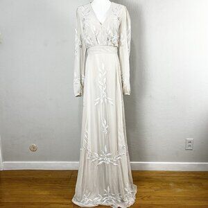 Elegant Cream Embroidered Maxi Dress